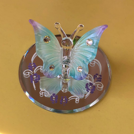 Blue Butterfly Figurine with Crystals Glass Butterfly Gift for Home Decor