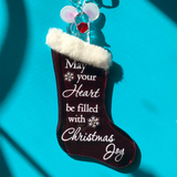 Christmas Stocking with Mouse Ornament, Holiday Decor, Hanging Ornament, Home Decor