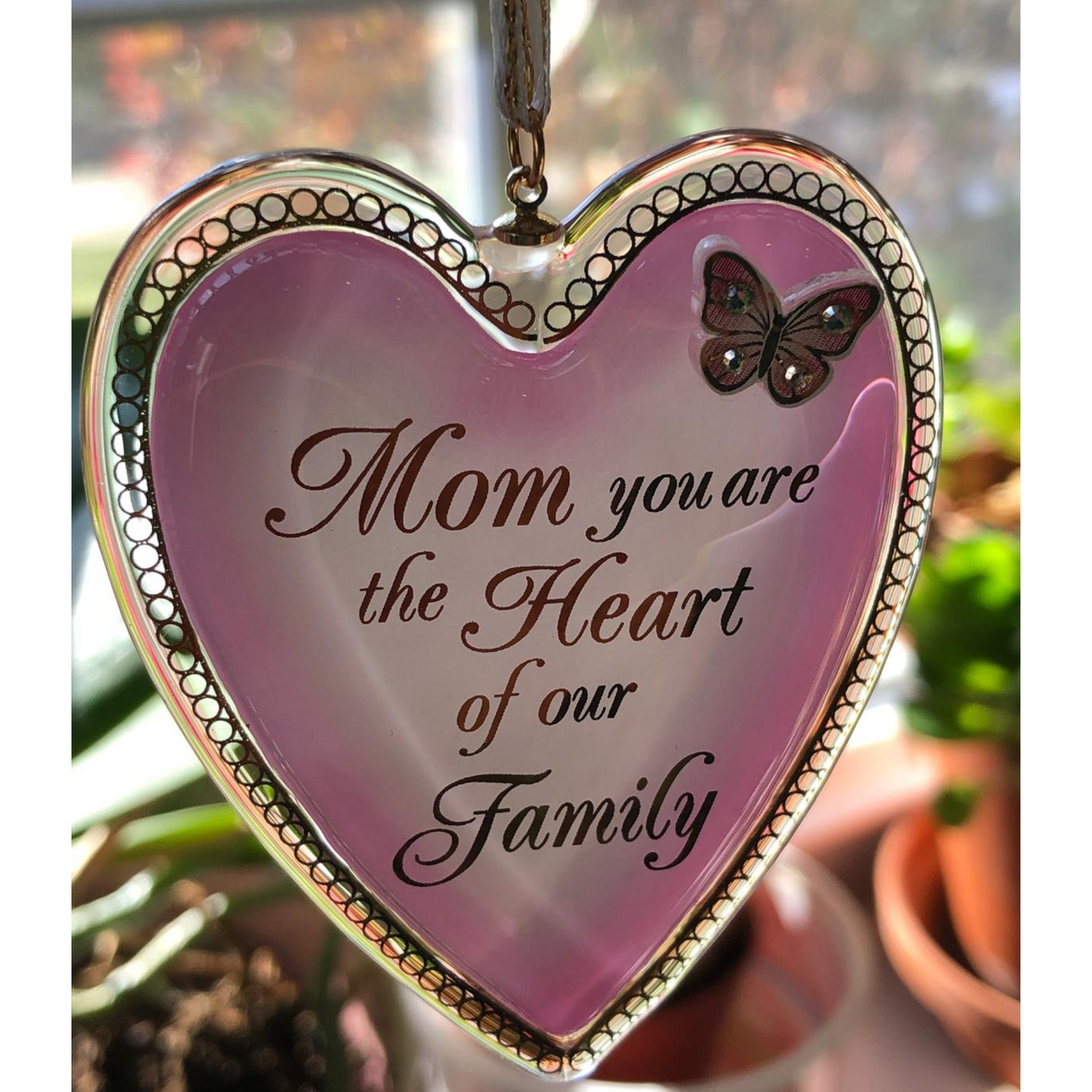 Handcrafted heart ornament gift for mom with crystal accents
