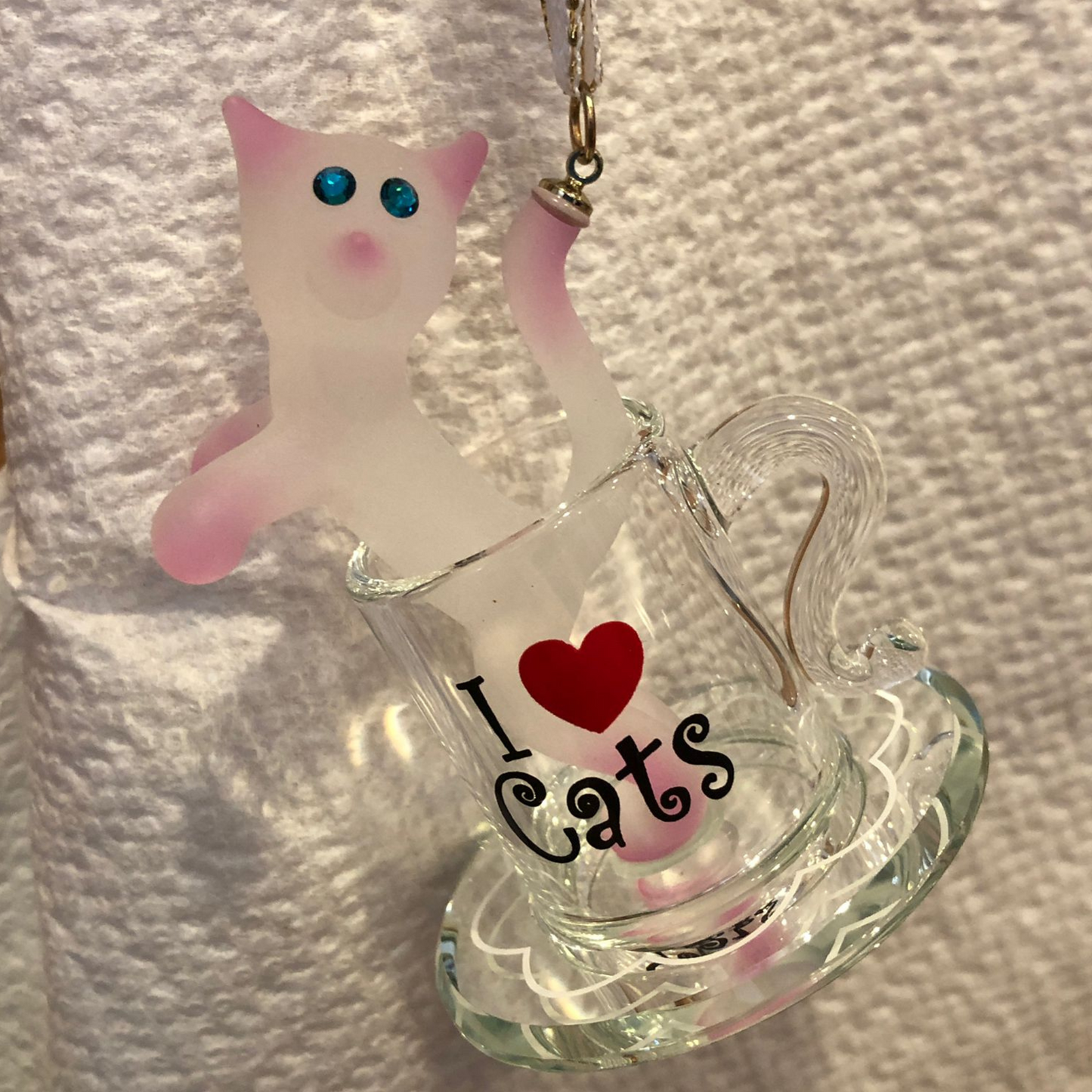 Cat Lover Gift I Love Cats Ornament Glass Cat Figurine Cute Cat Decor