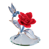 Glass Hummingbird Figurine, Hummingbird and Rose, Bird Decor Statue, Home Garden Decorations, Gift for Her, Mom, Women