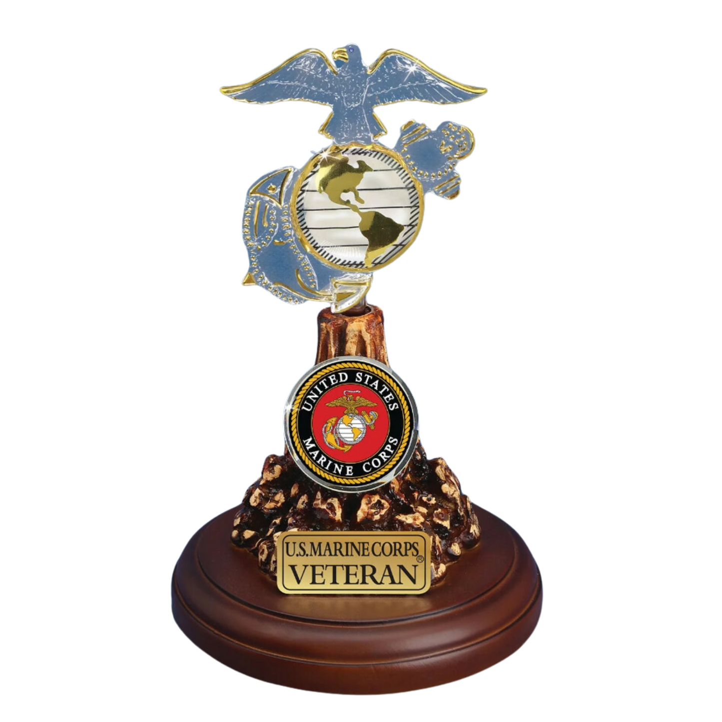 U.S. Marine Corps Veteran Eagle Globe and Anchor glass figurine with Marine Corps emblem base
