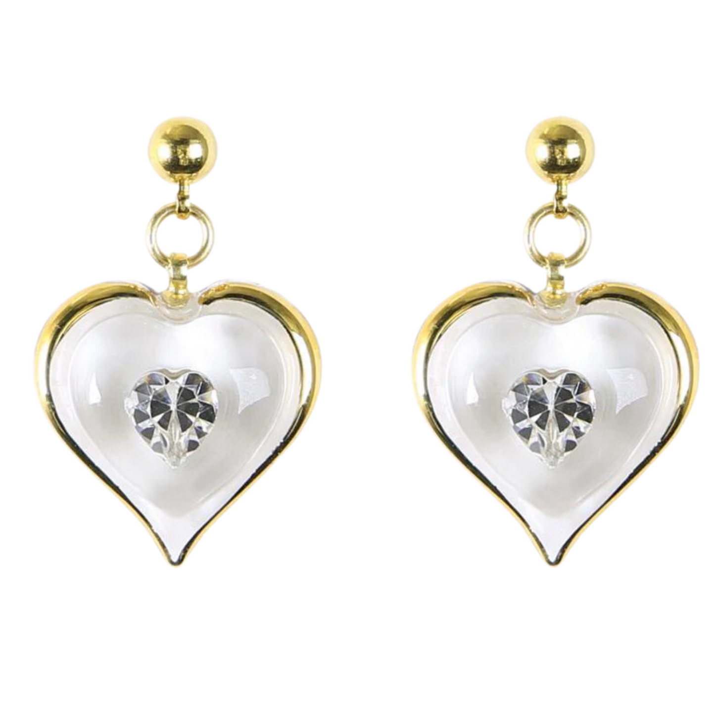 April Birthstone Earrings | Heart Shaped Crystal Studs with 22Kt Gold Accents