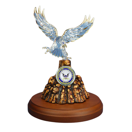 U.S. Navy Eagle Figurine – Handcrafted Military Gift with Crystals & 22K Gold