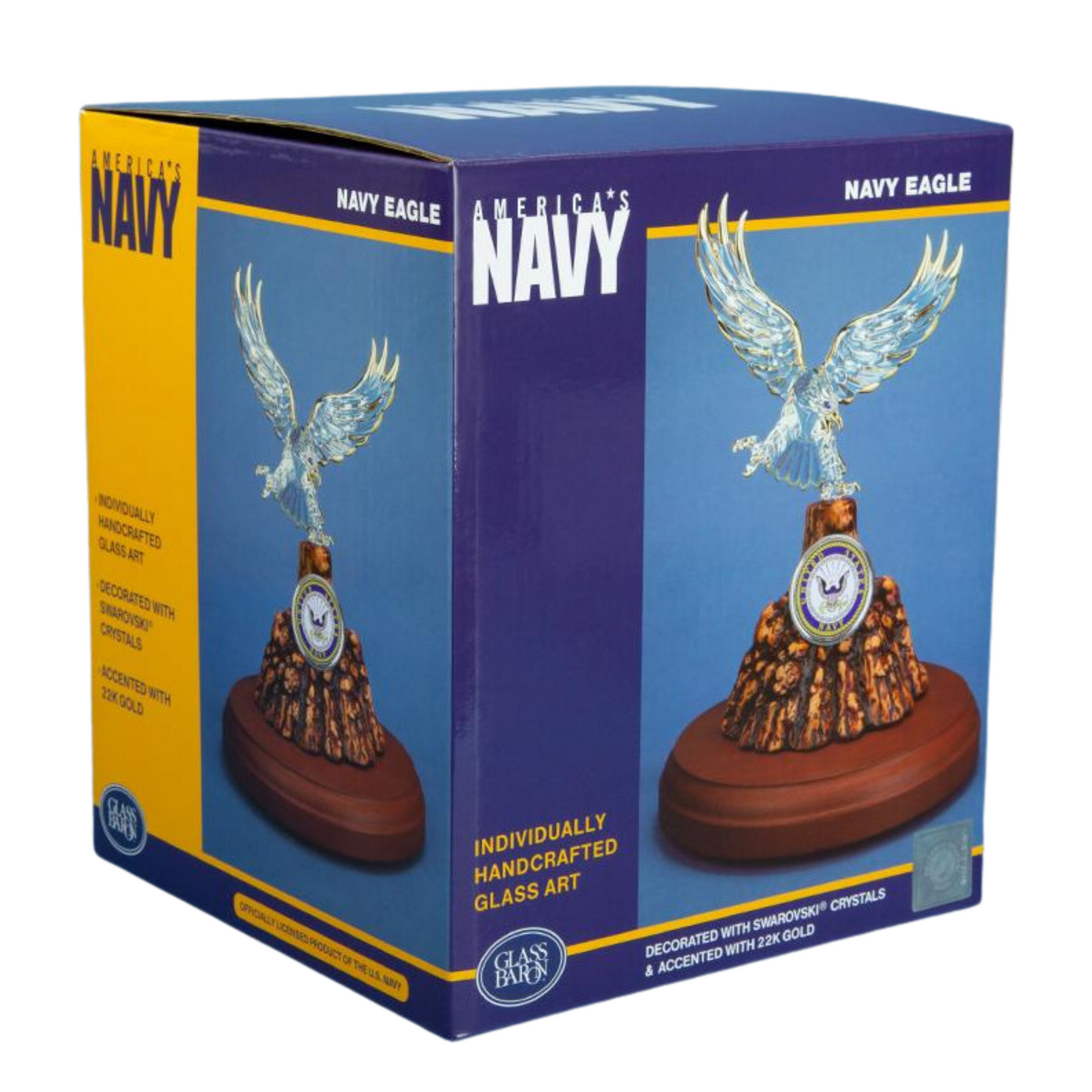 U.S. Navy Eagle Figurine – Handcrafted Military Gift with Crystals & 22K Gold
