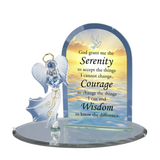 Handcrafted Glass Angel Figurine Serenity Prayer, Blue Crystal Heart Holiday Gift Home Decor