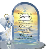 Handcrafted Glass Angel Figurine Serenity Prayer, Blue Crystal Heart Holiday Gift Home Decor