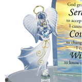 Handcrafted Glass Angel Figurine Serenity Prayer, Blue Crystal Heart Holiday Gift Home Decor