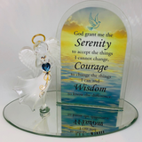 Handcrafted Glass Angel Figurine Serenity Prayer, Blue Crystal Heart Holiday Gift Home Decor