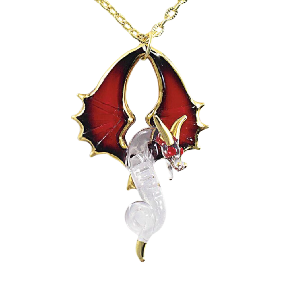 Dragon Necklace Handcrafted Glass Pendant with Gold Accents
