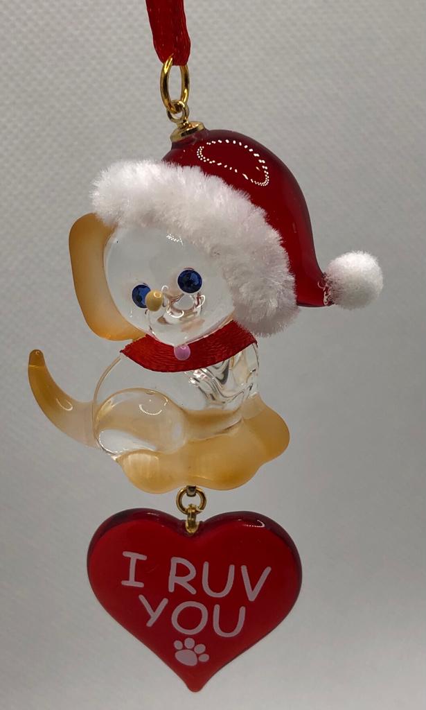 Glass Baron ~ Dog Puppy I Ruv You Christmas Ornament
