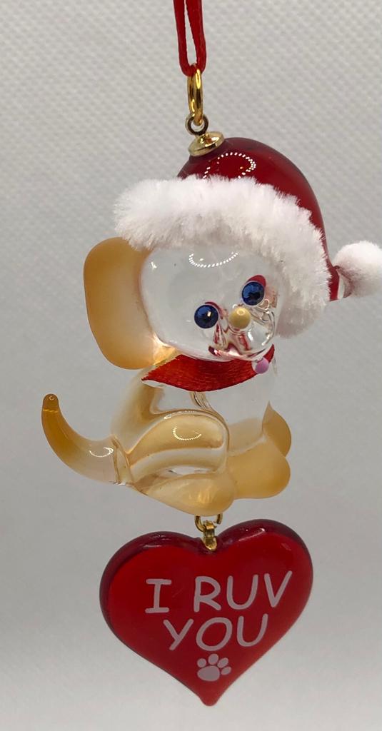 Glass Baron ~ Dog Puppy I Ruv You Christmas Ornament