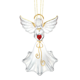 Angel with Red Crystal Heart Ornament | Inspirational Glass Gift Décor