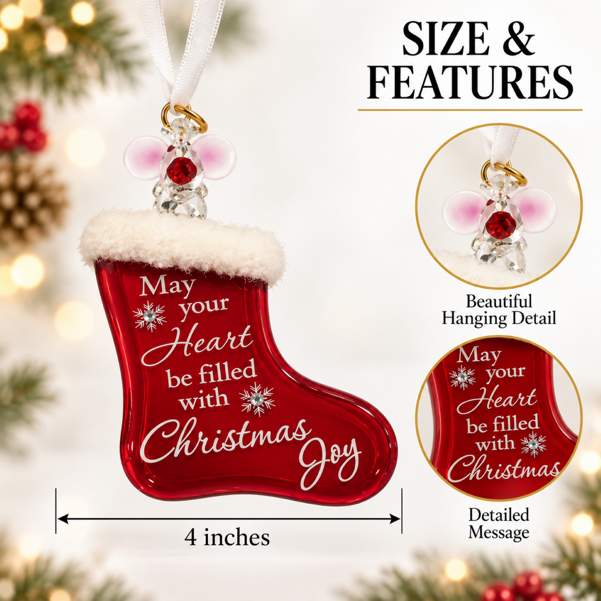 Christmas Stocking Ornament Gift Holiday Decor Joy Message Tree Decoration