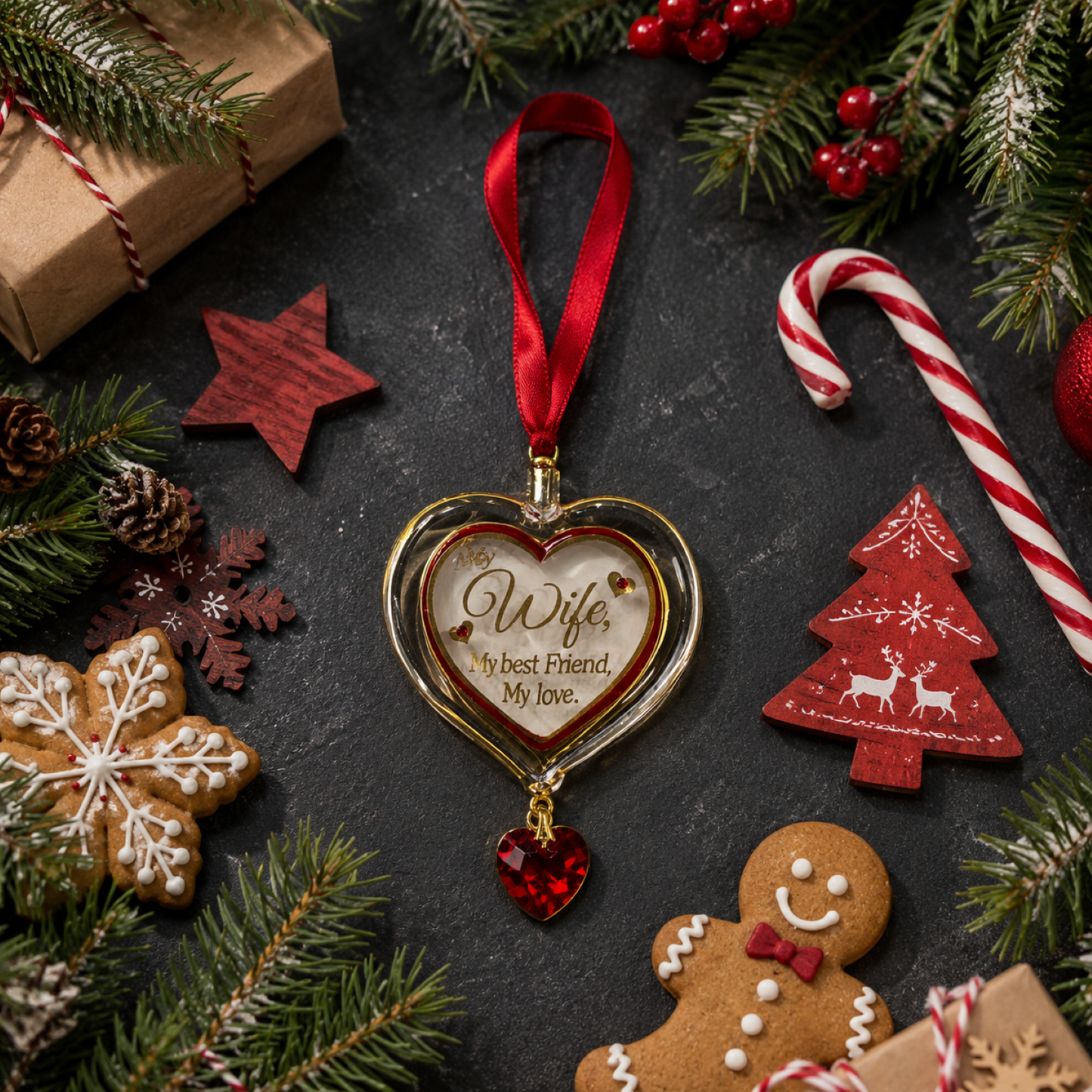 Wife Heart Glass Ornament – Wife Gift, Anniversary Gift for Wife, Romantic Heart Present