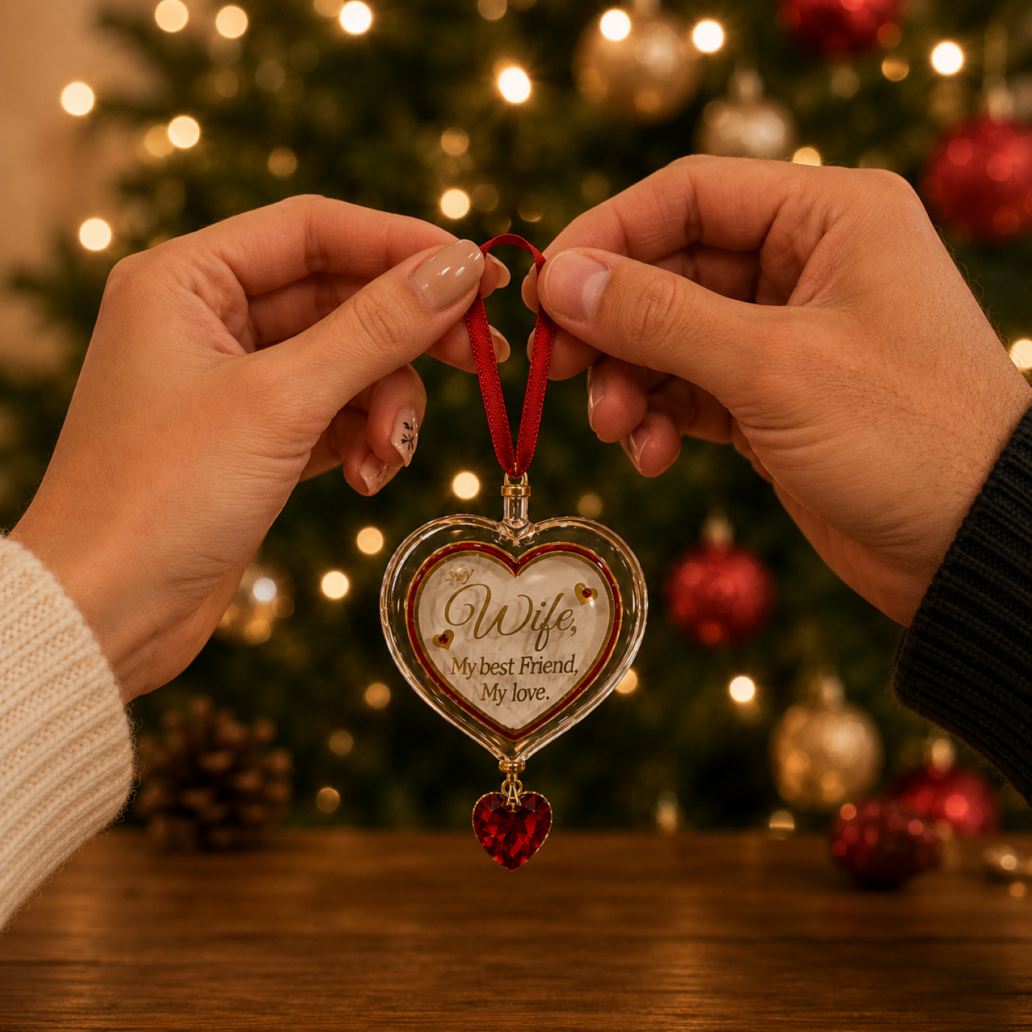 Wife Heart Glass Ornament – Wife Gift, Anniversary Gift for Wife, Romantic Heart Present