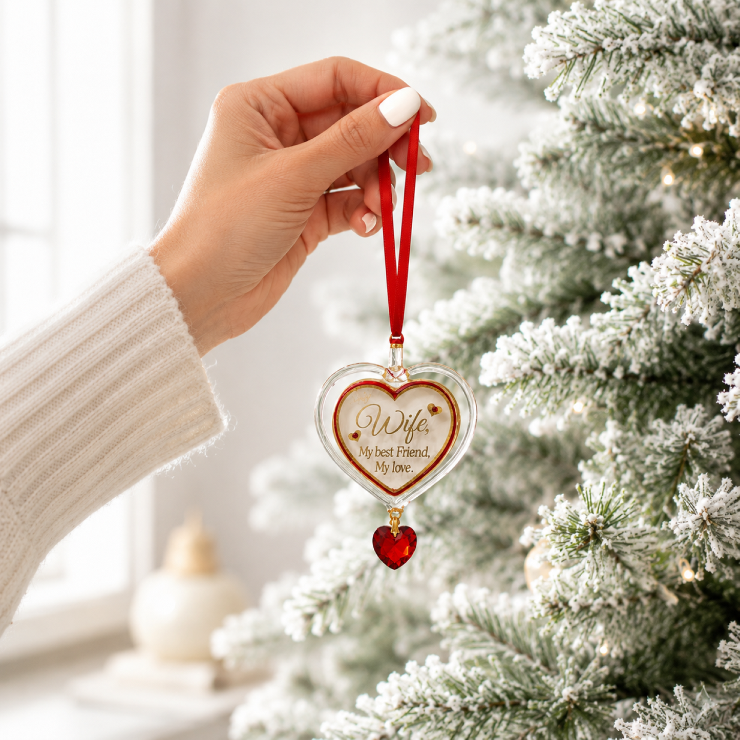 Wife Heart Glass Ornament – Wife Gift, Anniversary Gift for Wife, Romantic Heart Present