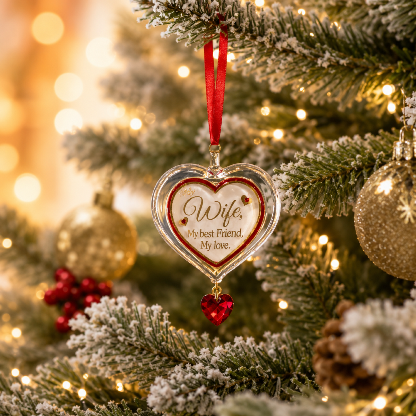 Wife Heart Glass Ornament – Wife Gift, Anniversary Gift for Wife, Romantic Heart Present