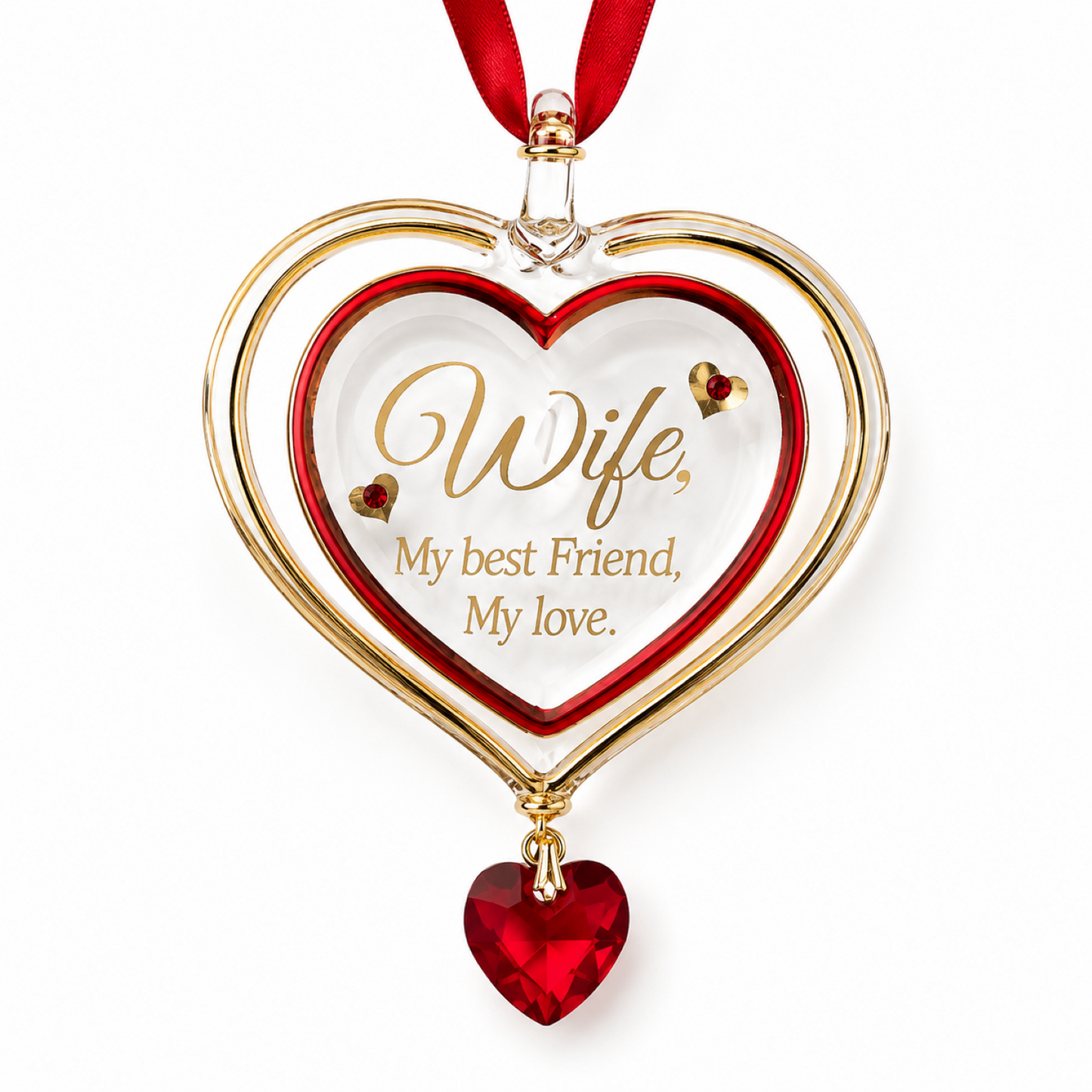 Wife Heart Glass Ornament – Wife Gift, Anniversary Gift for Wife, Romantic Heart Present