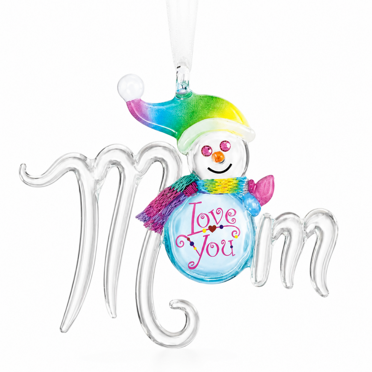 Mom Snowman Christmas Ornament – Handcrafted Glass Holiday Tree Decor Gift