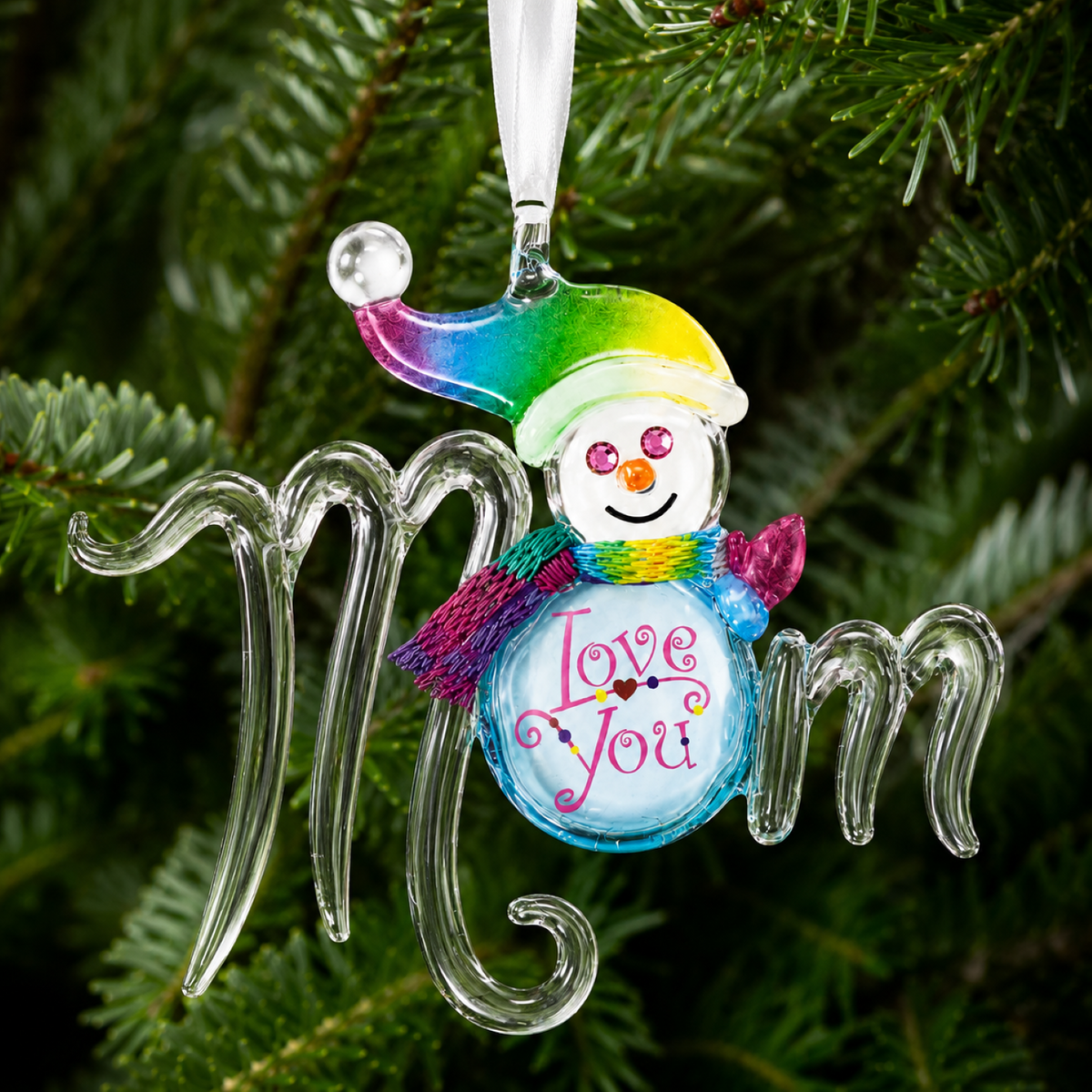 Mom Snowman Christmas Ornament – Handcrafted Glass Holiday Tree Decor Gift