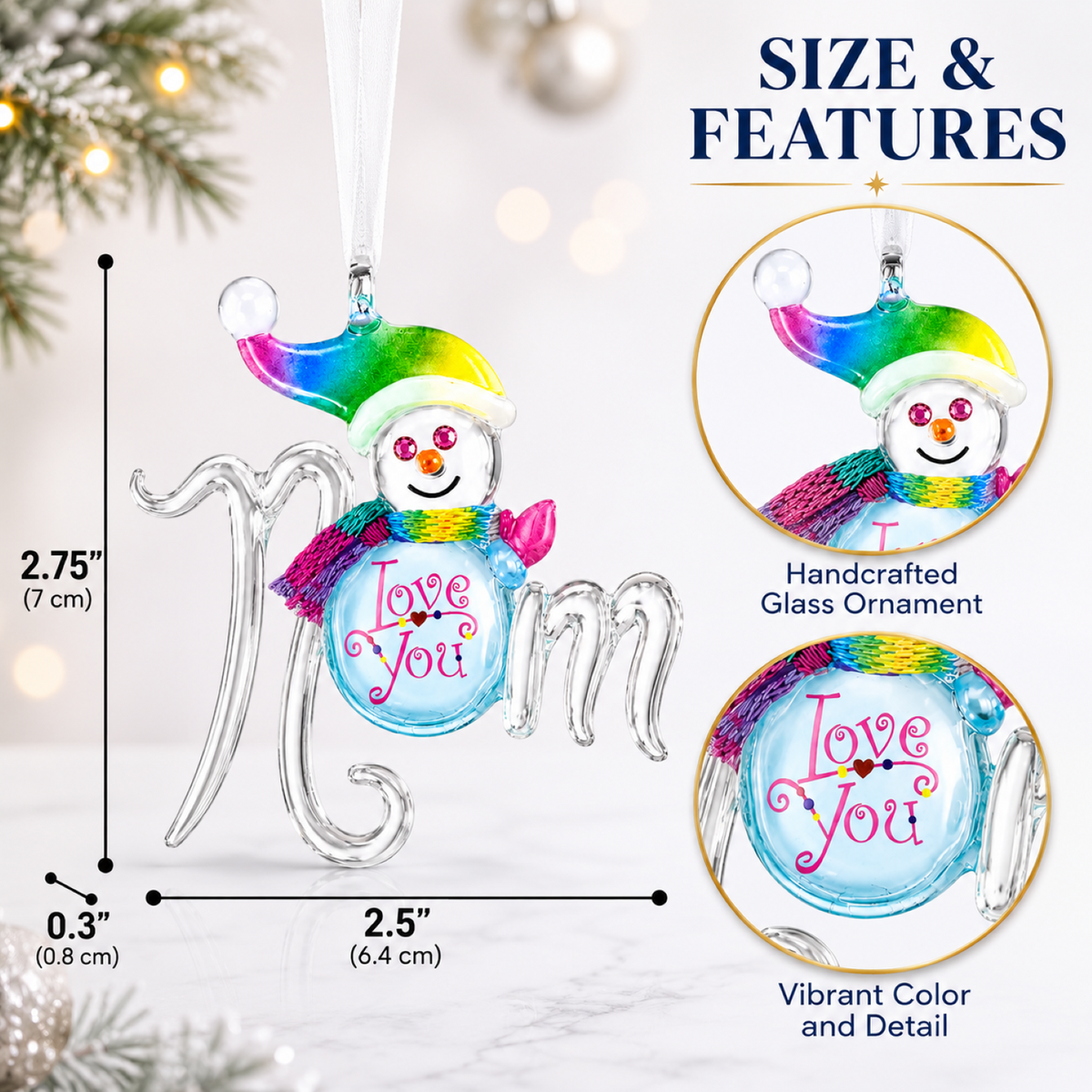 Mom Snowman Christmas Ornament – Handcrafted Glass Holiday Tree Decor Gift