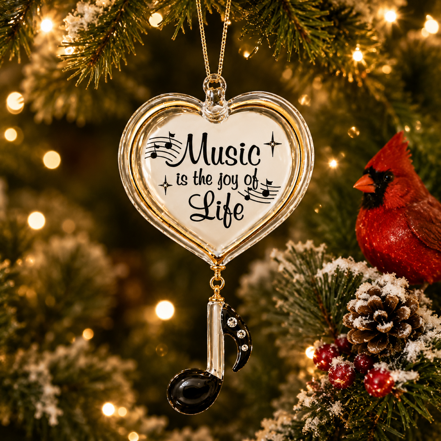 Music Ornament Heart Glass Gift Musician Piano Teacher Choir Band Christmas Decor Collectible
