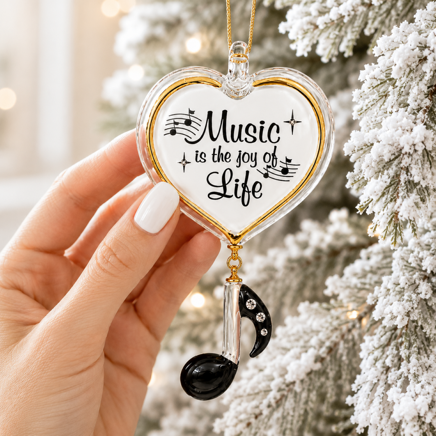 Music Ornament Heart Glass Gift Musician Piano Teacher Choir Band Christmas Decor Collectible
