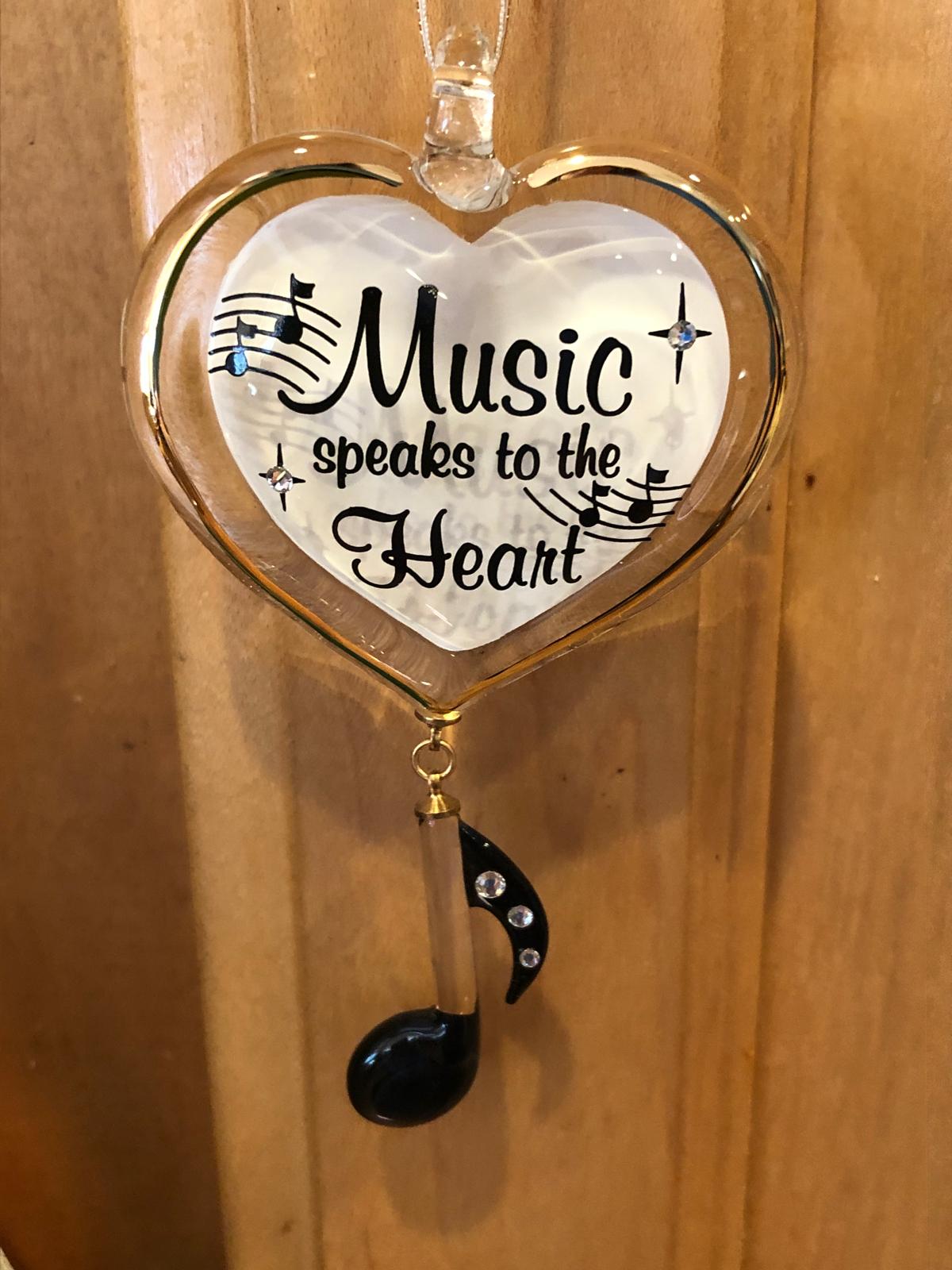 Music Speaks to the Heart Glass Ornament Musical Gift Music Lover Decor Hanging Heart Decor
