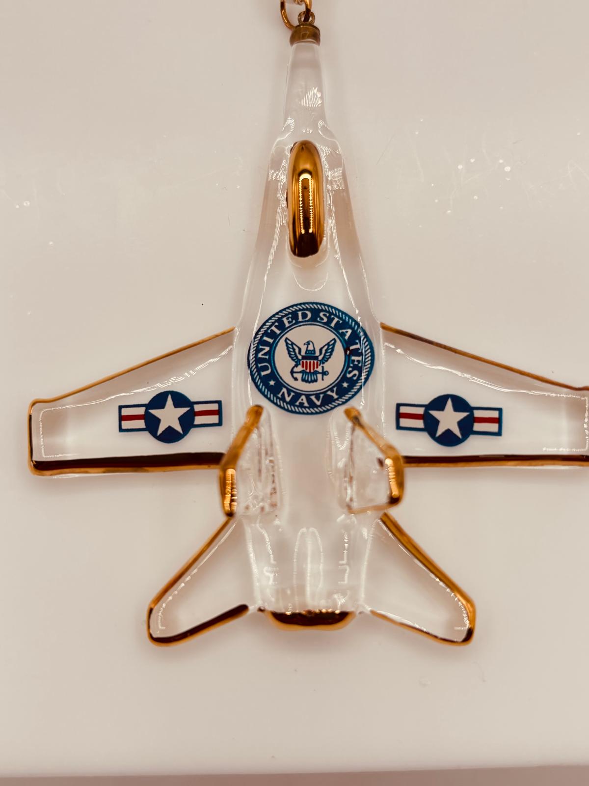 U.S. Navy F-18 Jet Glass Ornament Gift | Military Christmas Tree Decoration