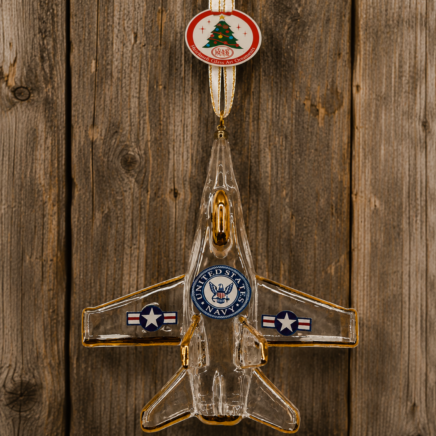 U.S. Navy F-18 Jet Glass Ornament Gift | Military Christmas Tree Decoration