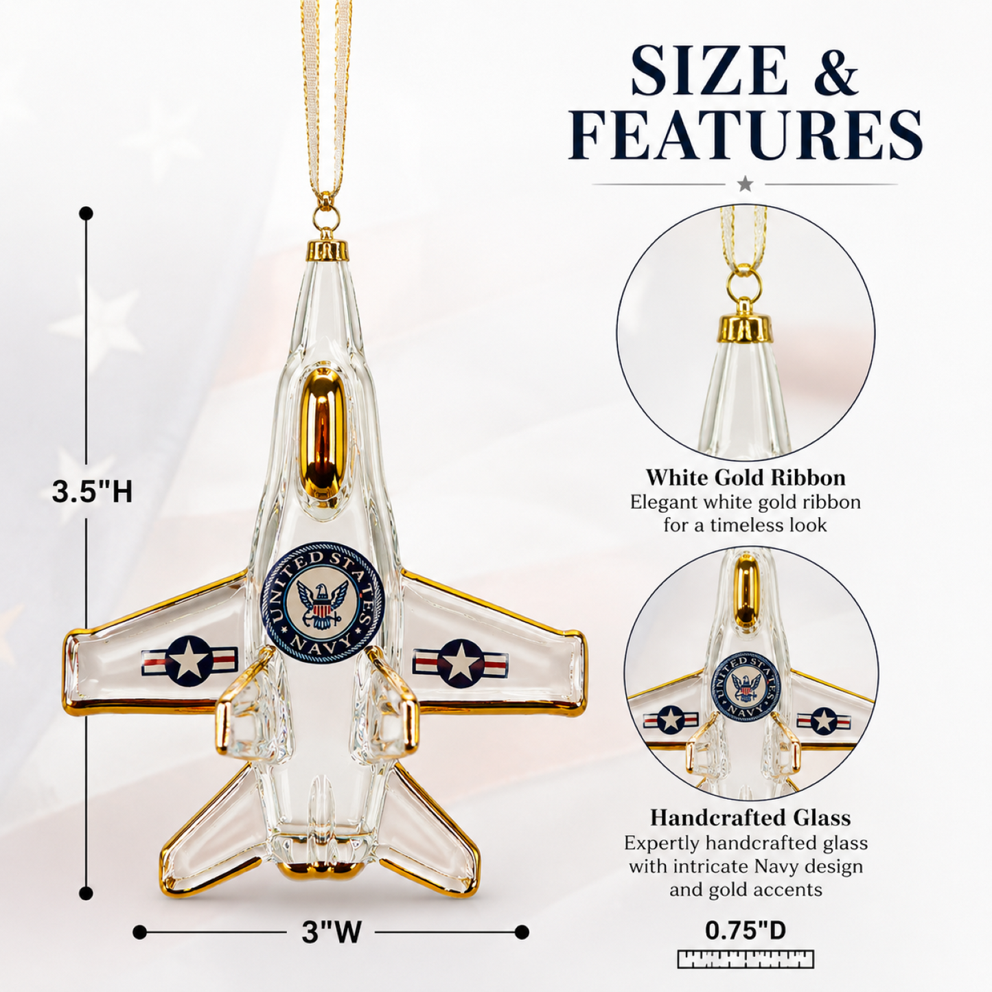 U.S. Navy F-18 Jet Glass Ornament Gift | Military Christmas Tree Decoration