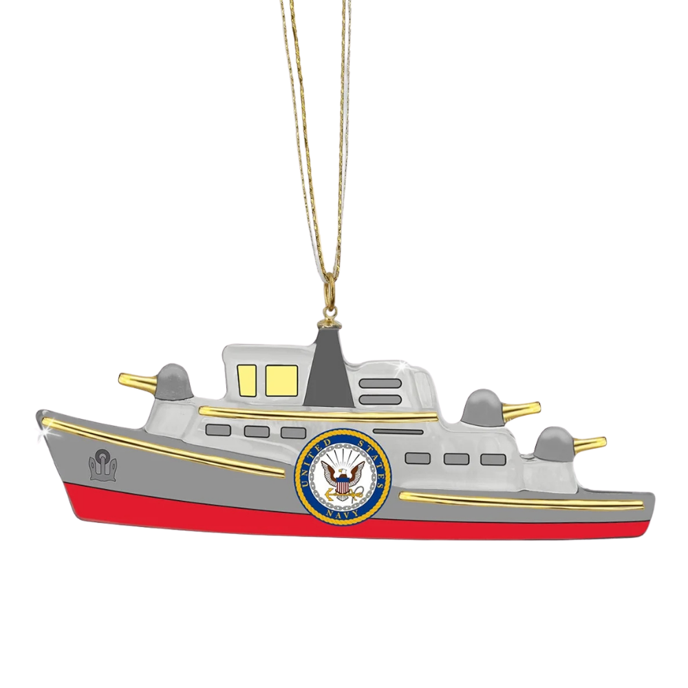 U.S. Navy Ship Ornament Military Glass Ornament with Navy Emblem