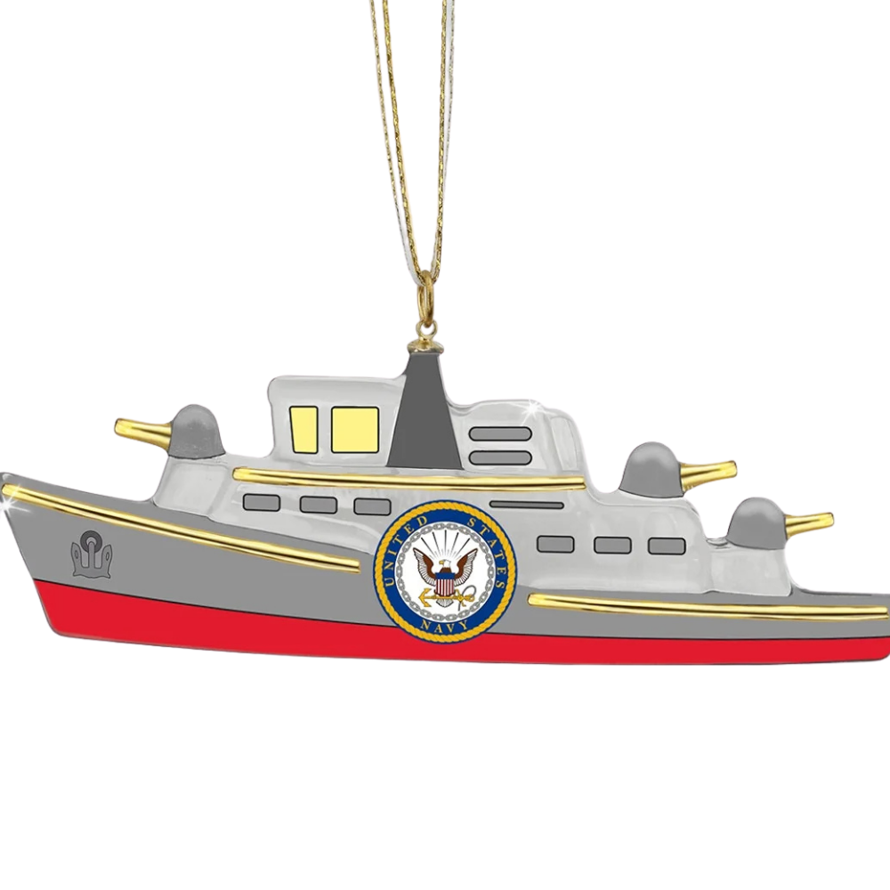 U.S. Navy Ship Ornament Military Glass Ornament with Navy Emblem