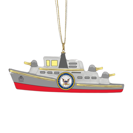 U.S. Navy Ship Ornament Military Glass Ornament with Navy Emblem
