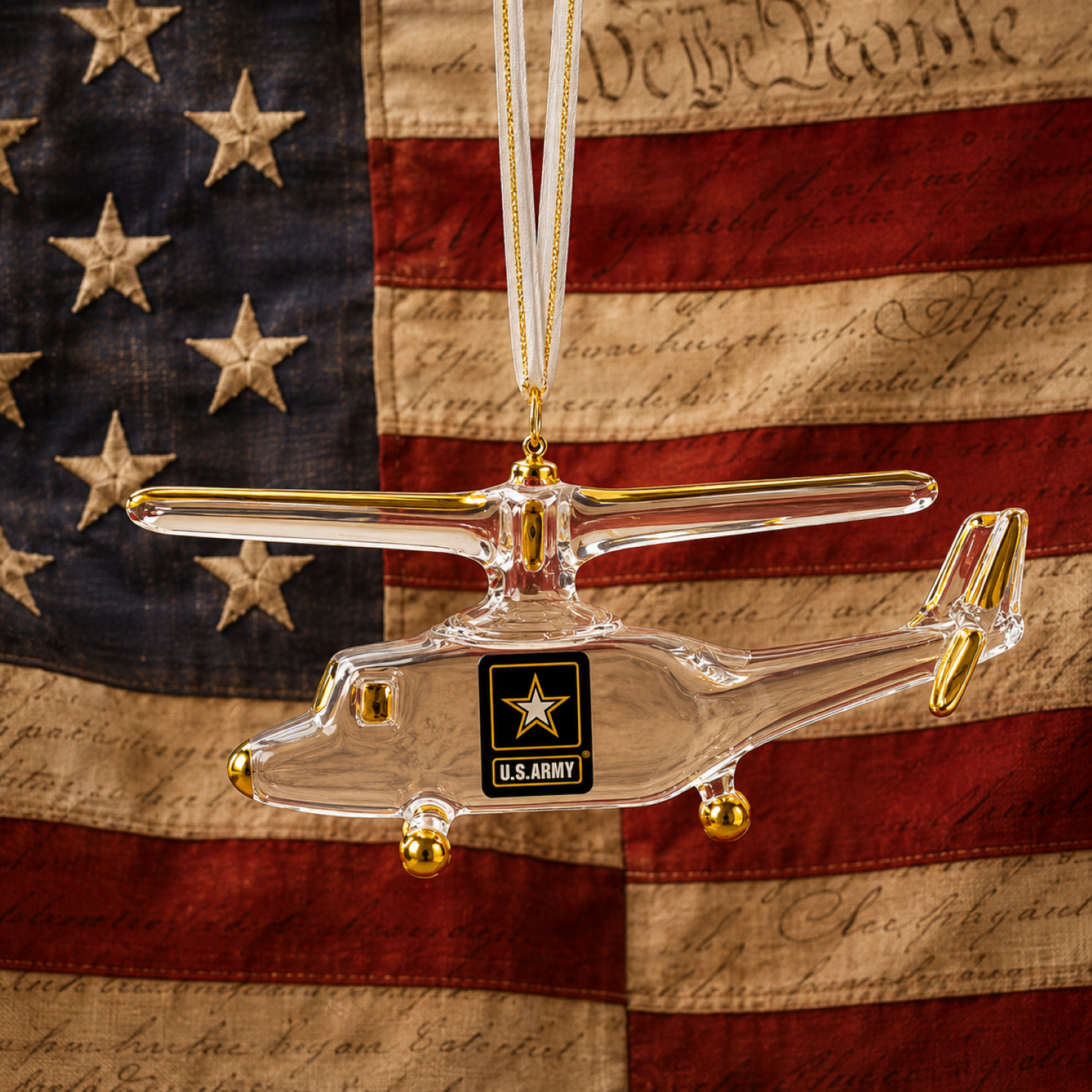 U.S. Army Helicopter Christmas Ornament Handcrafted Glass Military Holiday Gift