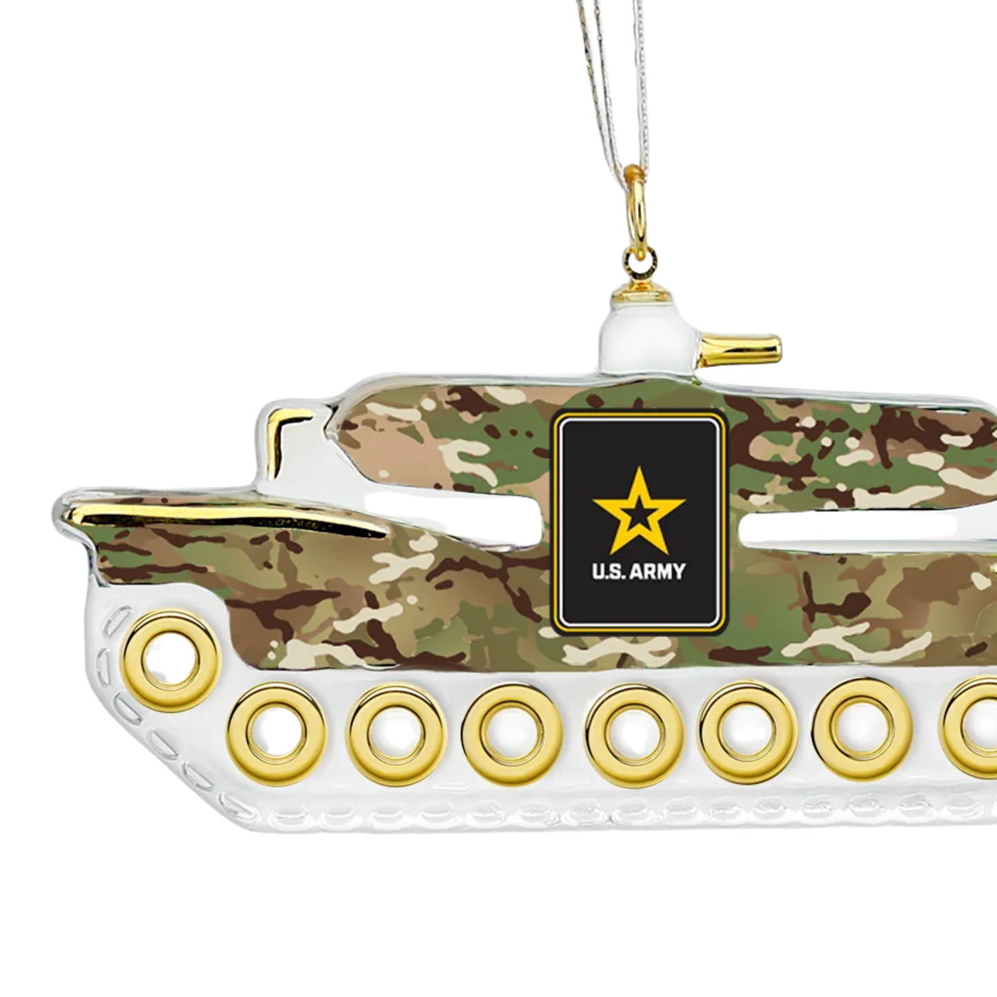 Handcrafted U.S. Army Tank Glass Ornament Official Military Licensed Christmas Decoration