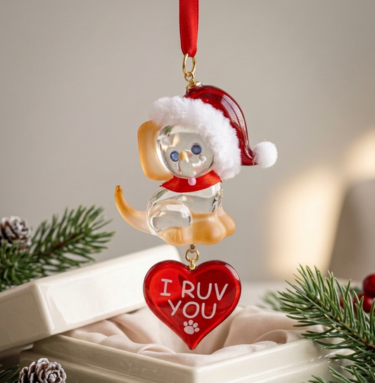 dog christmas ornament glass puppy i ruv you heart holiday hanging decoration pet lover gift