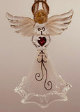 Angel with Red Crystal Heart Ornament | Inspirational Glass Gift Décor