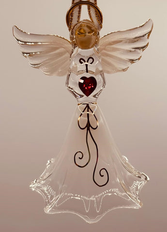 Angel with Red Crystal Heart Ornament | Inspirational Glass Gift Décor