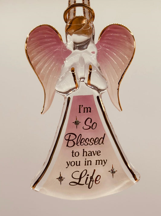 “I’m Blessed” Angel Ornament | Inspirational Glass Display Décor