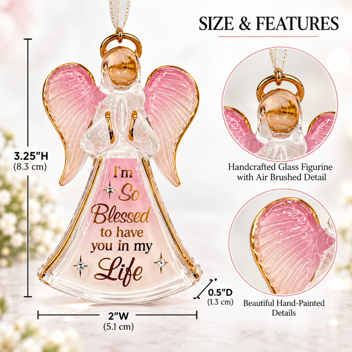 Angel Ornament, Handcrafted Pink Angel, Blessed Gift, Angel Gift, Christian Decor, Inspirational Gift