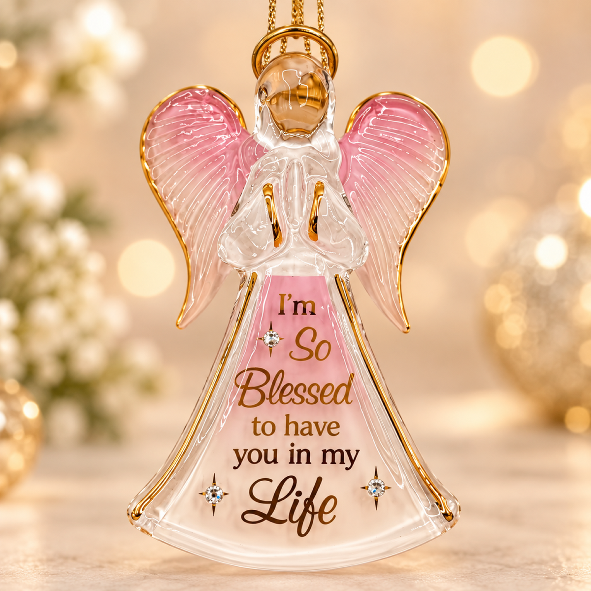 Angel Ornament, Handcrafted Pink Angel, Blessed Gift, Angel Gift, Christian Decor, Inspirational Gift