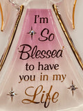 “I’m Blessed” Angel Ornament | Glass Angel Gift with Crystal Heart