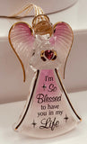 “I’m Blessed” Angel Ornament | Glass Angel Gift with Crystal Heart