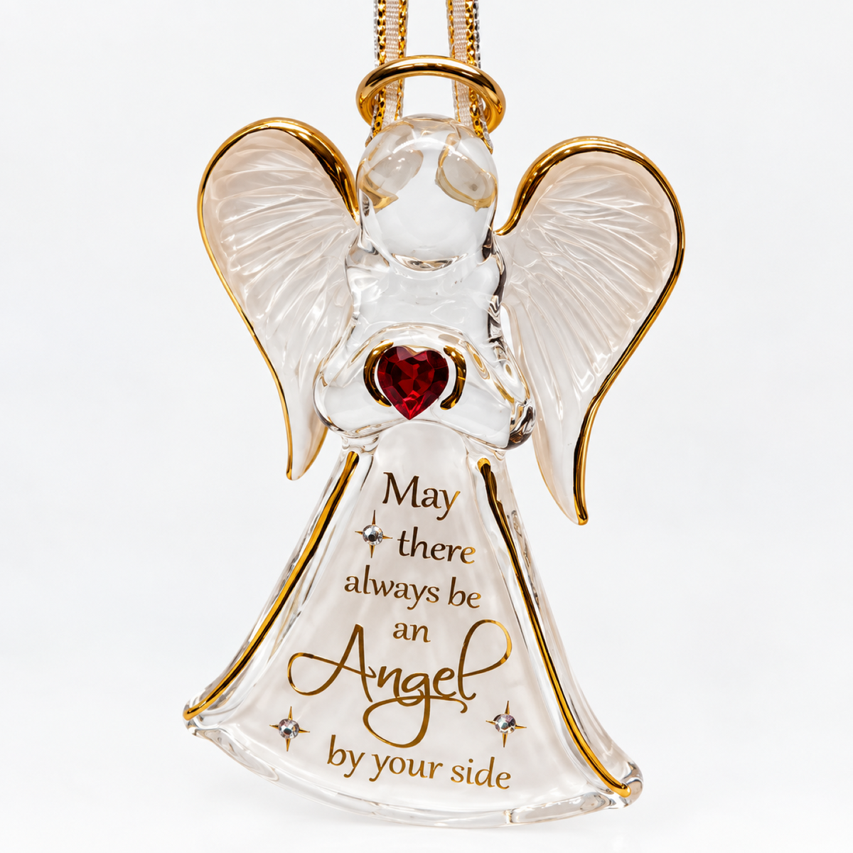 Angel Christmas Ornament – Glass Angel Ornament with Red Crystal Heart, Guardian Angel Gift, Memorial Christmas Ornament