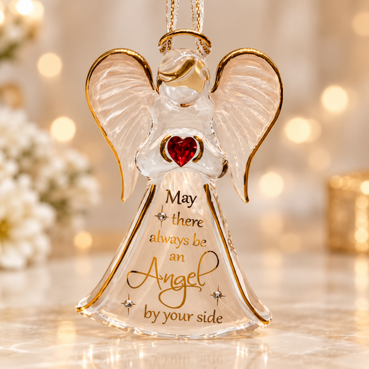 Angel Christmas Ornament – Glass Angel Ornament with Red Crystal Heart, Guardian Angel Gift, Memorial Christmas Ornament