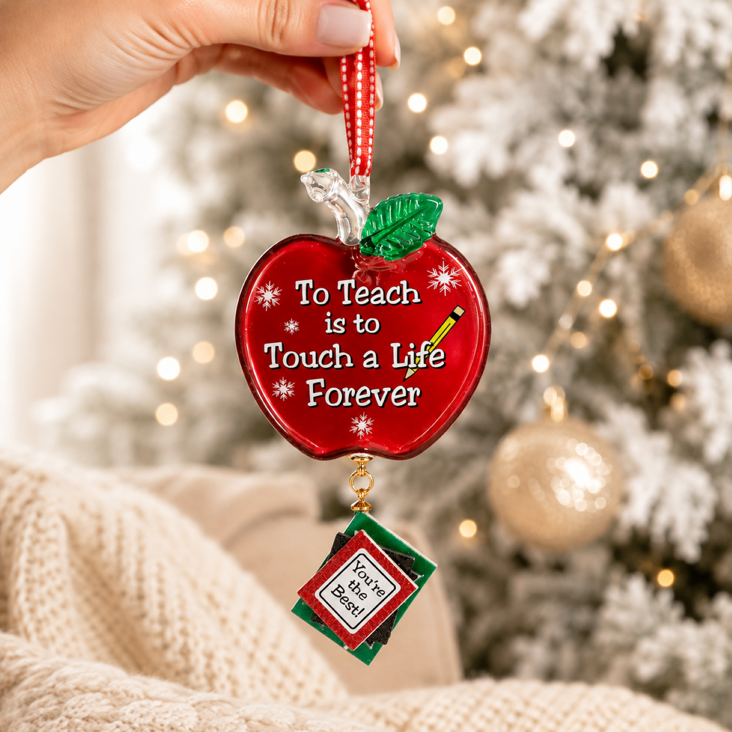 Teacher Glass Ornament, Teacher Christmas Ornament, To Teach Is to Touch a Life Forever Ornament, Teacher Appreciation Gift, Classroom Holiday Gift