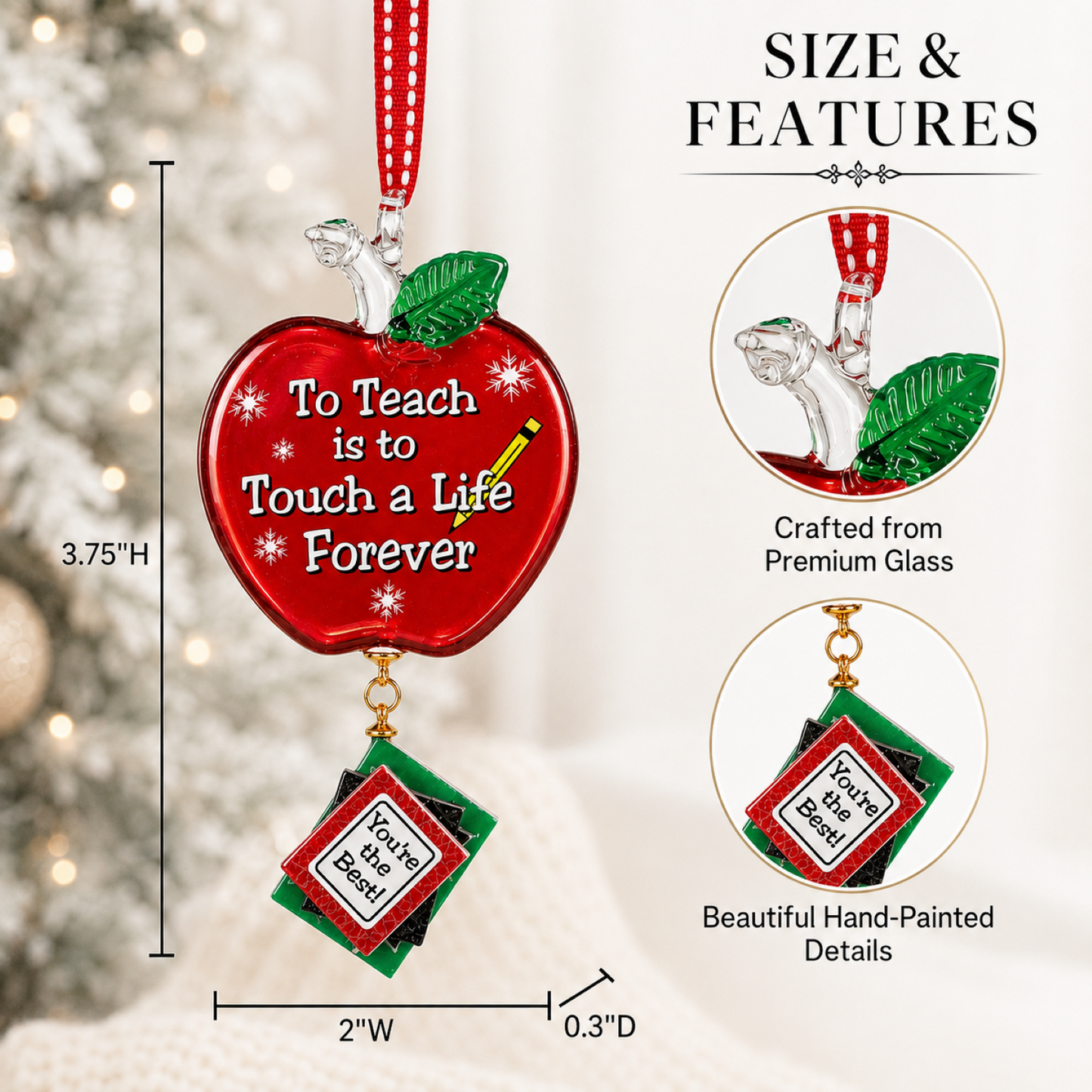 Teacher Glass Ornament, Teacher Christmas Ornament, To Teach Is to Touch a Life Forever Ornament, Teacher Appreciation Gift, Classroom Holiday Gift