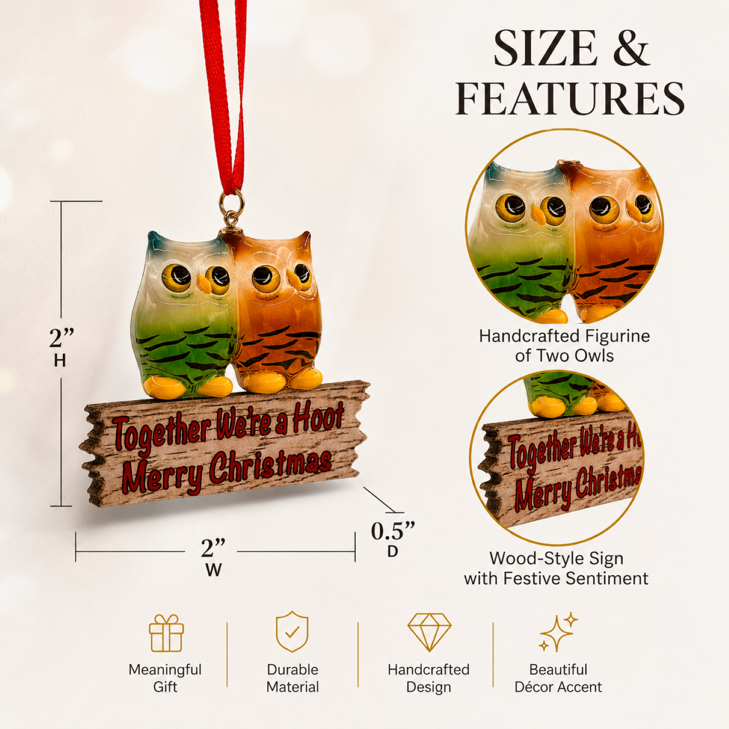 Owl Christmas Ornament – Glass Owl Ornament, Christmas Tree Ornament, Friendship Christmas Gift, Owl Holiday Decor